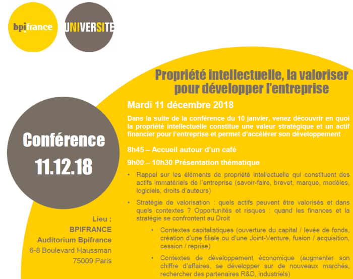 PROPRIETE INTELLECTUELLE, LA VALORISER POUR DÉVELOPPER L’ENTREPRISE